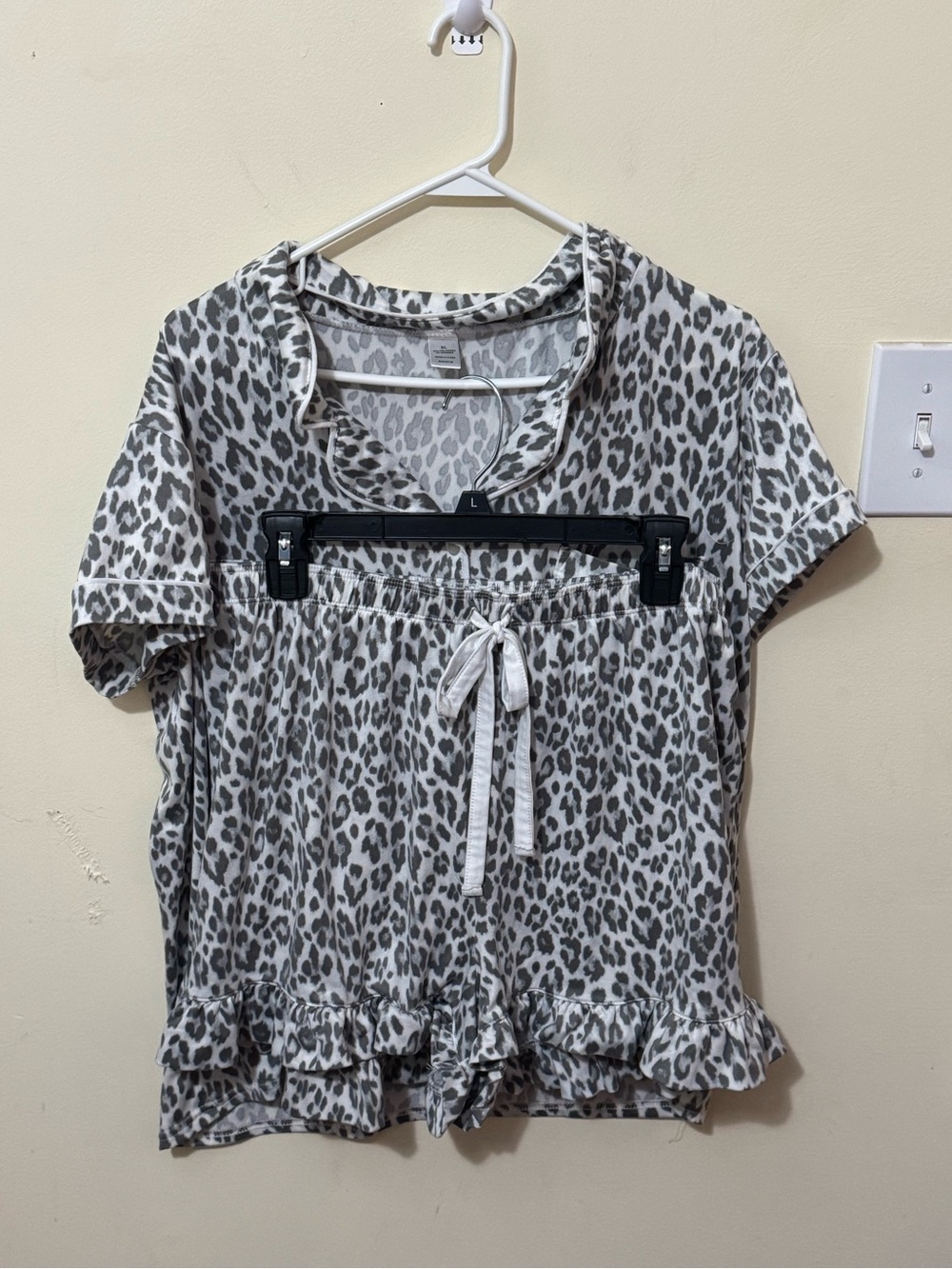 Amazon Gray Leopard-Print Short Sleeve Lounge Top & Shorts Set